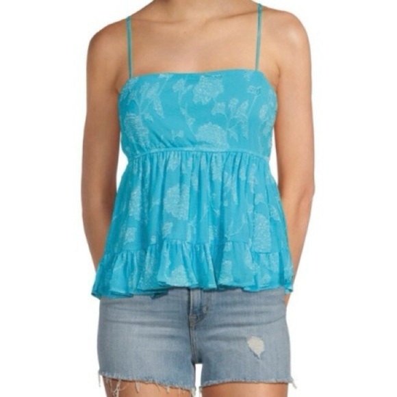 Honey & Sparkle Tops - Honey & Sparkle Blue Atoll Floral Jacquard Babydoll Tank Top Sz XL NWT